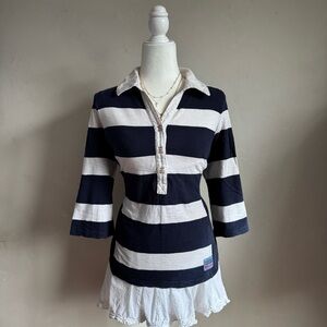Preppy Y2K Tommy Hilfiger Navy and White Striped Top School Girl